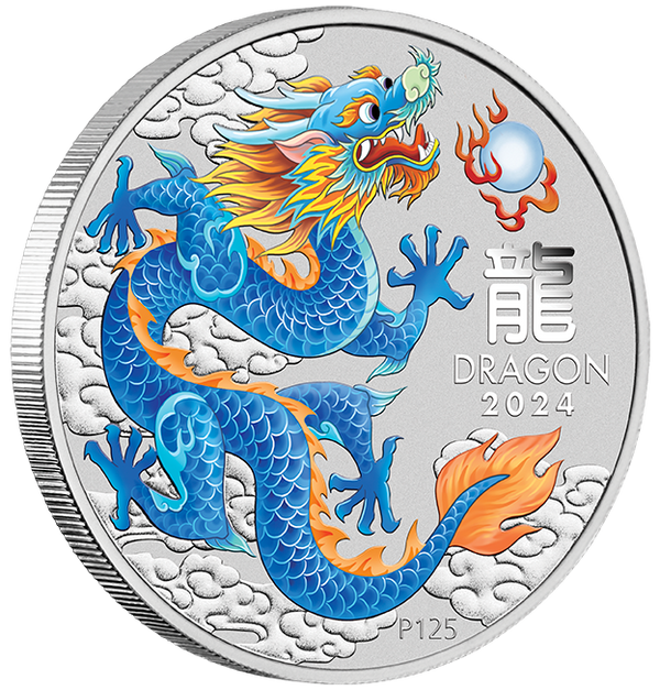 2024 $1 Year of the Dragon Coloured 1oz Coin - Perth Stamp & Coin Show