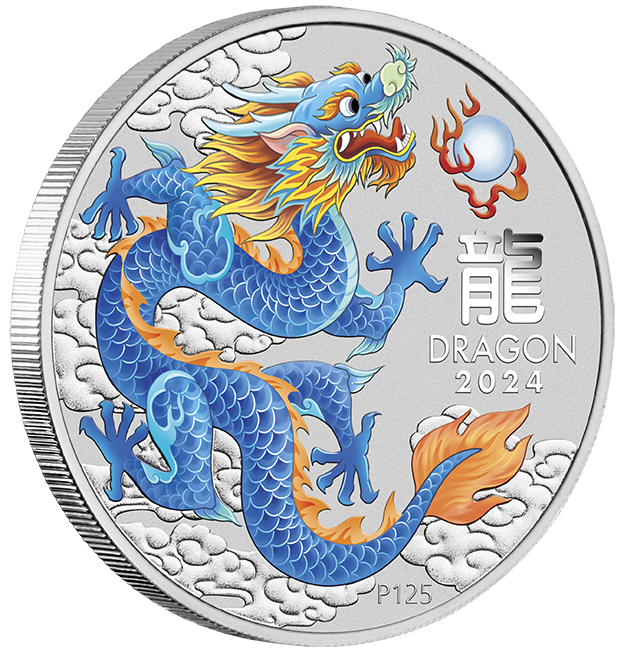 2024 $1 Year of the Dragon Coloured 1oz Coin - Perth Stamp & Coin Show
