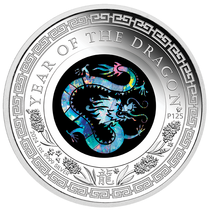 2024 $1 Year of the Dragon Opal 1oz Silver Proof Coin
