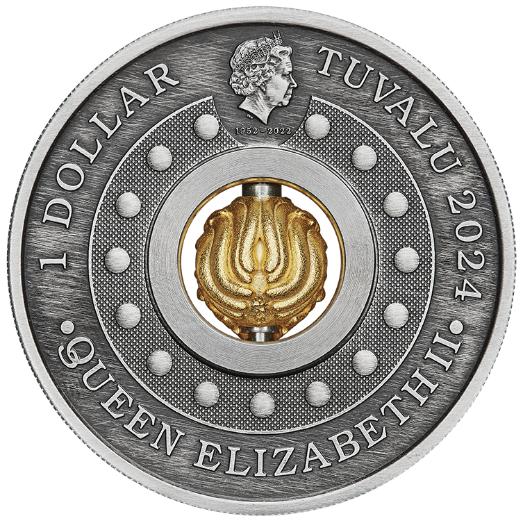 2024 Tuvalu $1 Year of the Dragon Rotating Charm 1oz Silver Antiqued Coin