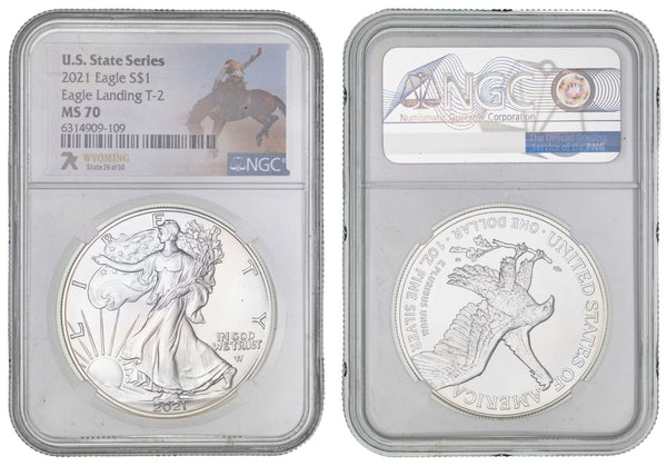 USA 202 $1 1oz Silver Eagle States Series - Wyoming NGC MS70