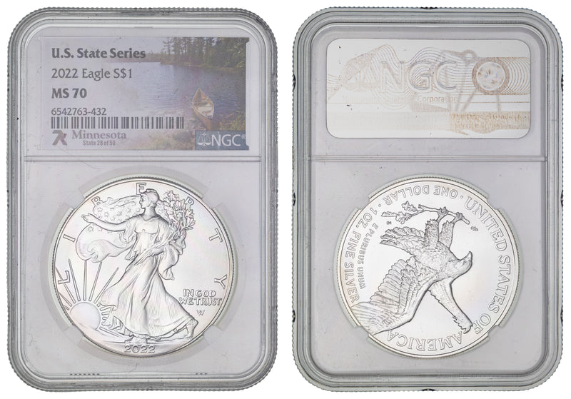 USA 2022 $1 1oz Silver Eagle States Series - Minnesota NGC MS70