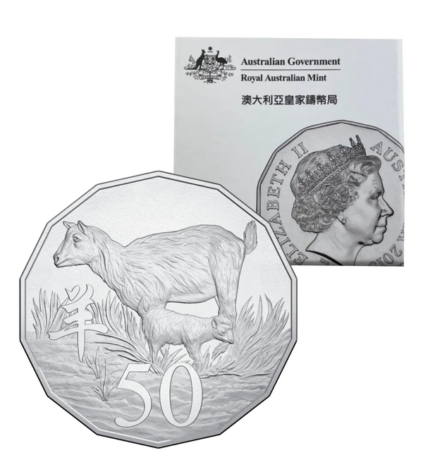 2015 50c Year of the Goat Uncirculated Coin in Case