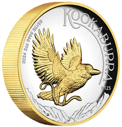 2024 $2 Australian Kookaburra 2oz Silver High Relief Gold-Gilded Coin