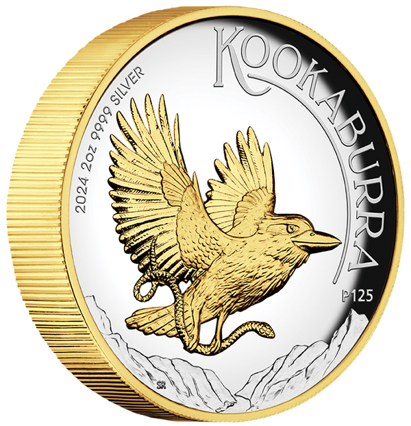 2024 $2 Australian Kookaburra 2oz Silver High Relief Gold-Gilded Coin