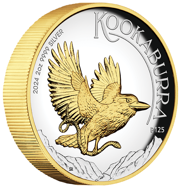 2024 $2 Australian Kookaburra 2oz Silver High Relief Gold-Gilded Coin