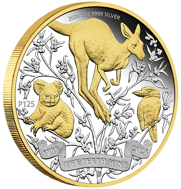 2024 $2 Perth Mint 125th Anniversary 2oz Silver Proof Gilded Coin