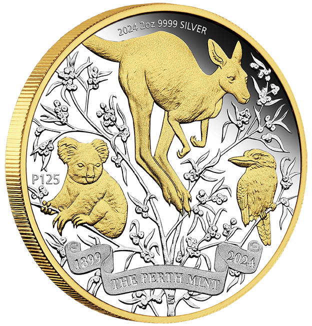 2024 $2 Perth Mint 125th Anniversary 2oz Silver Proof Gilded Coin