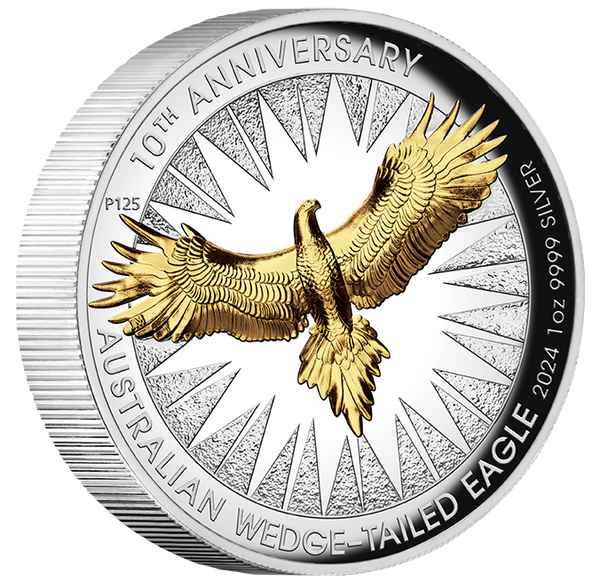 2024 $1 Wedge-Tailed Eagle 1oz Silver High Relief Gilded Coin