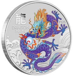 2024 $1 Lunar Year of the Dragon Purple 1oz Silver Coin