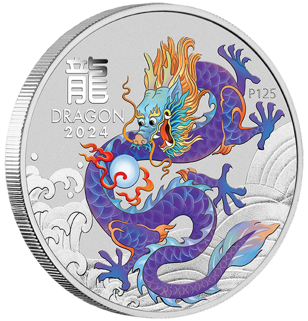 2024 $1 Lunar Year of the Dragon Purple 1oz Silver Coin