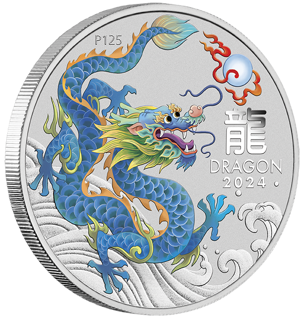 2024 $1 Year of the Dragon Perth ANDA Teal Coloured 1oz Silver Coin