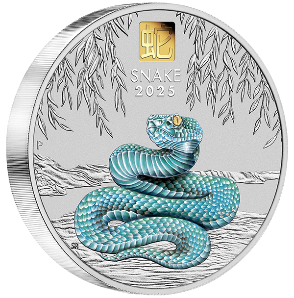 2025 $30 Year of the Snake 1 Kilo Silver Coloured Coin with Gold Privy Mark