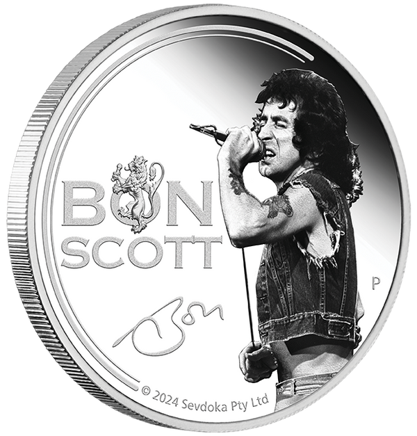 2024 Tuvalu $1 Bon Scott Coloured 1oz Silver Proof Coin