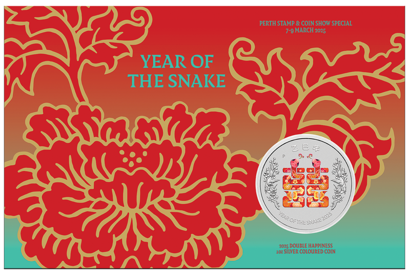 2025 $1 Year of the Snake Double Happiness Perth Stamp & Coin Show 1oz Silver