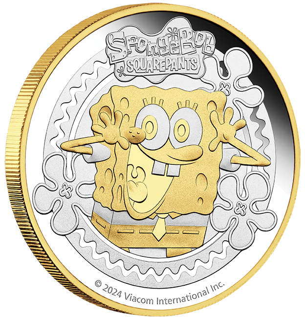 2024 Tuvalu $2 SpongeBob SquarePants Gold-Gilded 2oz Silver Proof Coin