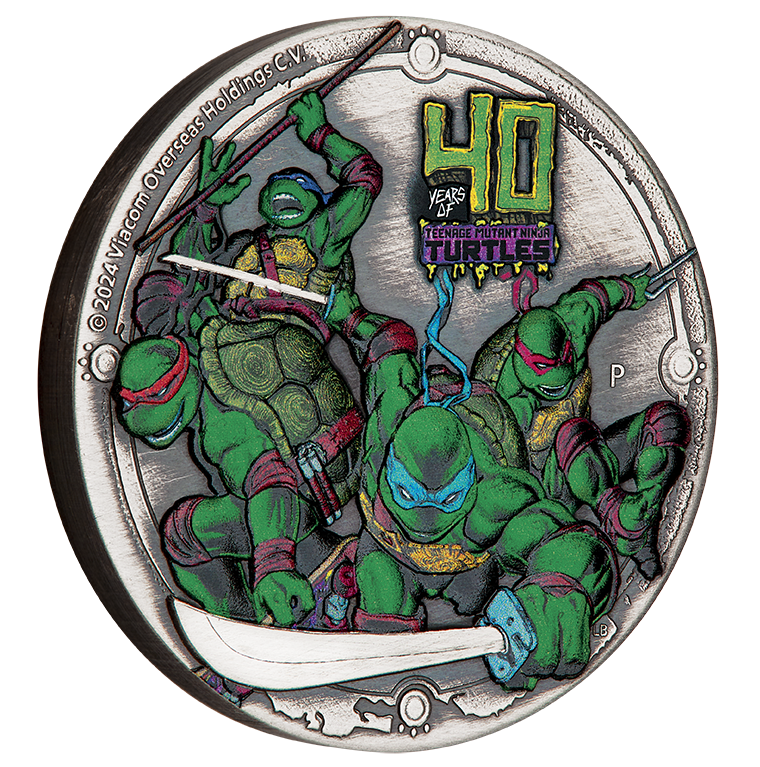 2024 Tuvalu $2 Teenage Mutant Ninja Turtles 40th Anniversary 2oz Silver Antiqued Coin