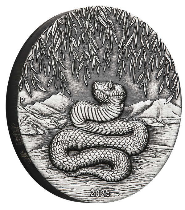 2025 $2 Year of the Snake 2oz Silver Antiqued Coin