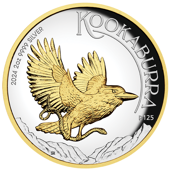 2024 $2 Australian Kookaburra 2oz Silver High Relief Gold-Gilded Coin