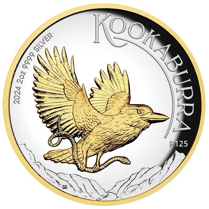 2024 $2 Australian Kookaburra 2oz Silver High Relief Gold-Gilded Coin