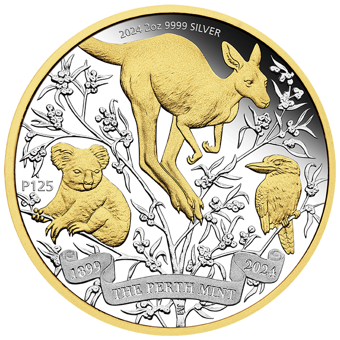 2024 $2 Perth Mint 125th Anniversary 2oz Silver Proof Gilded Coin