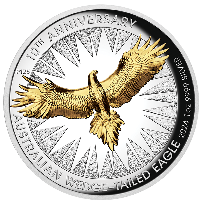 2024 $1 Wedge-Tailed Eagle 1oz Silver High Relief Gilded Coin
