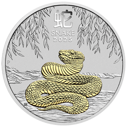 2025 $1 Lunar Series III Year Of The Snake 1oz Silver Gold-Gilded Coin