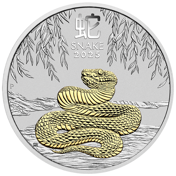 2025 $1 Lunar Series III Year Of The Snake 1oz Silver Gold-Gilded Coin