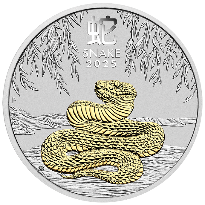 2025 $1 Lunar Series III Year Of The Snake 1oz Silver Gold-Gilded Coin