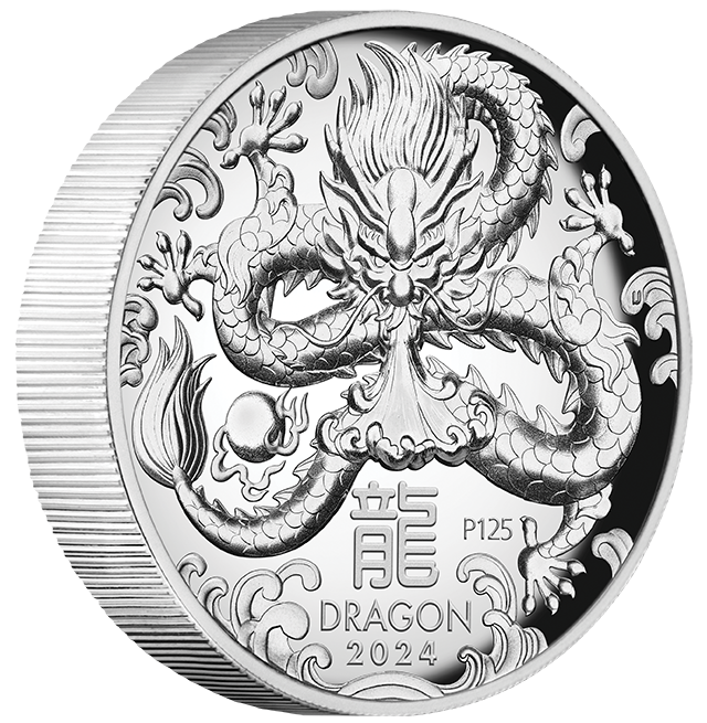 2024 $1 Lunar Year of the Dragon 1oz Silver High Relief Coin