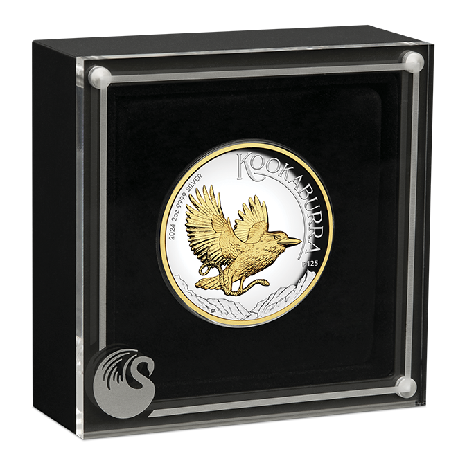 2024 $2 Australian Kookaburra 2oz Silver High Relief Gold-Gilded Coin