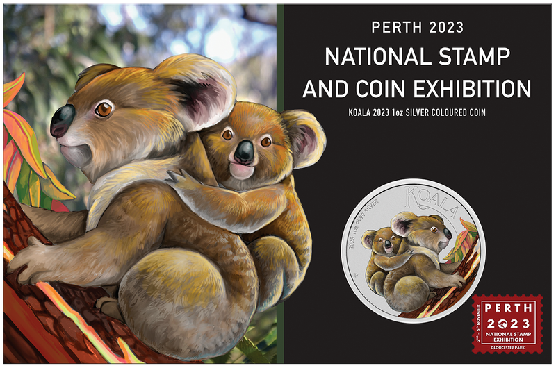 2023 $1 Koala Coloured 1oz Silver Coin Perth Stamp and Coin Show