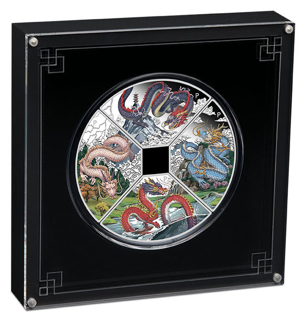 2024 $1 Tuvalu Year of the Dragon Quadrant 1oz Silver Proof 4-Coin Set