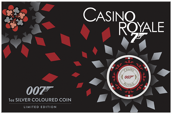 Tuvalu 2023 $1 James Bond Casino Chip 1oz Silver Coloured Coin in Card