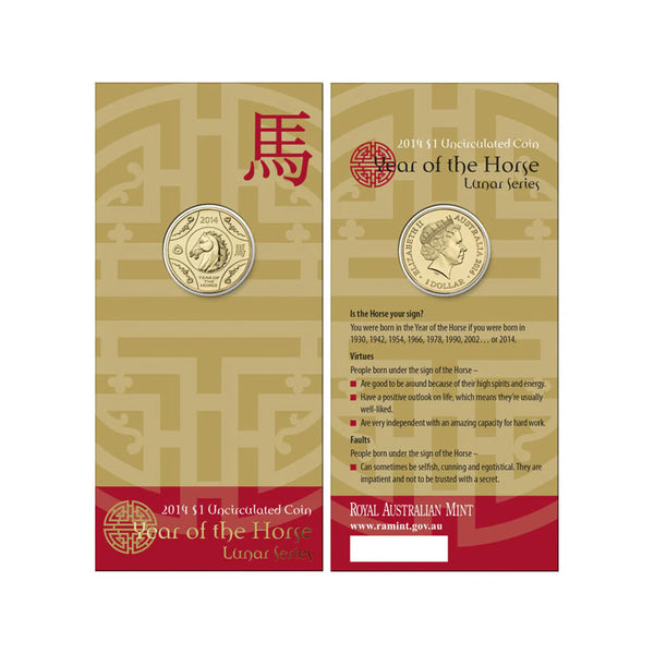 2014 $1 Year of the Horse Carded Coin