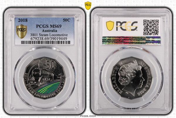 2018 50c 3801 Steam Locomotive PCGS MS69