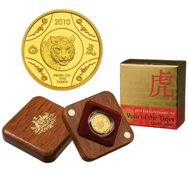 2010 $10 Lunar Year of the Tiger 1/10oz Gold Proof Coin