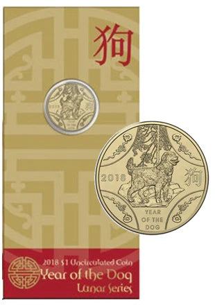 2018 $1 Year of the Dog Carded Coin