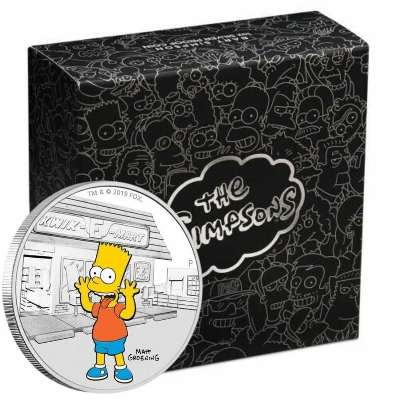 2019 Tuvalu $1 The Simpsons Bart Coloured 1oz Silver Proof Coin ...