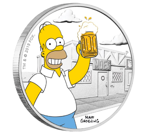 2019 Tuvalu $1 The Simpsons Homer Coloured 1oz Silver Proof Coin