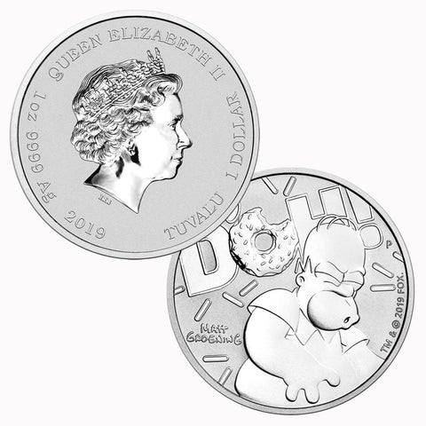 2019 Tuvalu $1 The Simpsons Homer 'D'oh!' 1oz Silver Coin