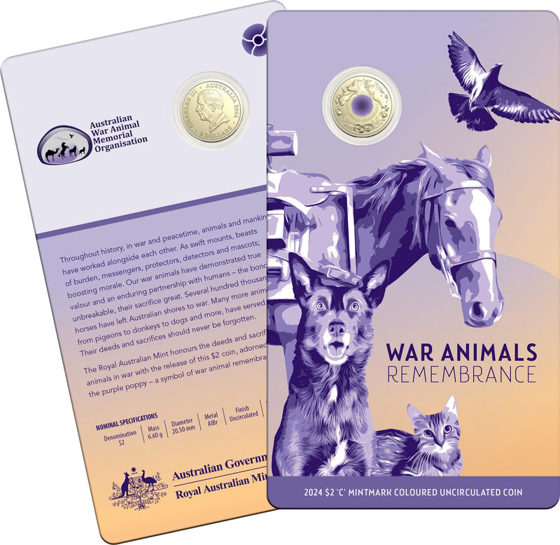 2024 $2 War Animals Purple Poppy 'C' Mintmark Coin