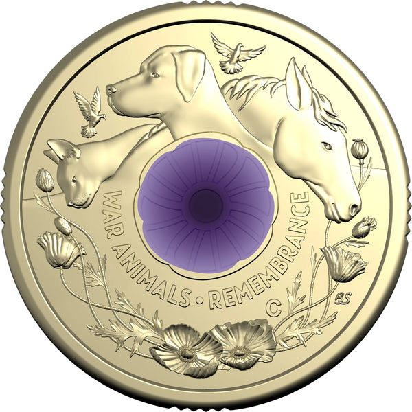 2024 $2 War Animals Purple Poppy 'C' Mintmark Coin