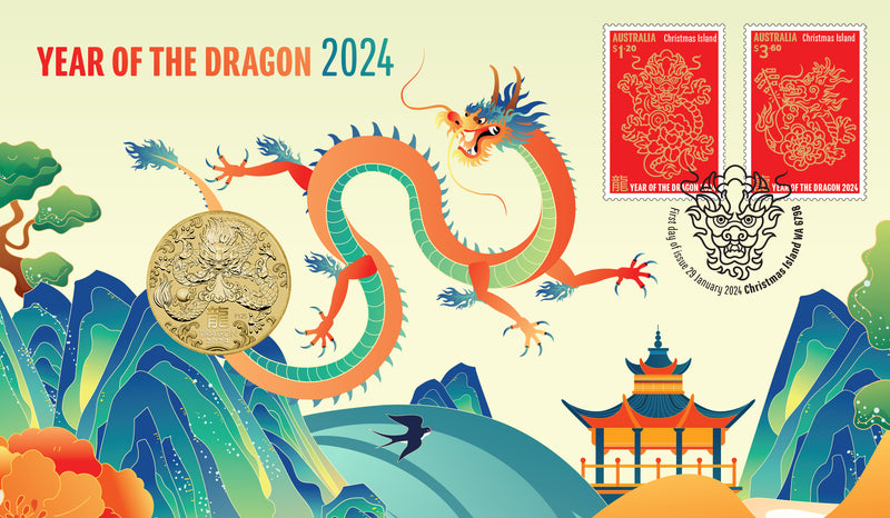 2024 $1 Year of the Dragon Coin & Stamp Cover