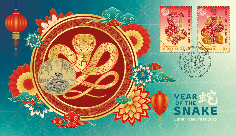 2025 $1 Year of The Snake Stamp & Coin Cover