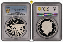 2003 $1 Kangaroo 1oz Silver Proof Coin PCGS PR70DCAM POP 17/0