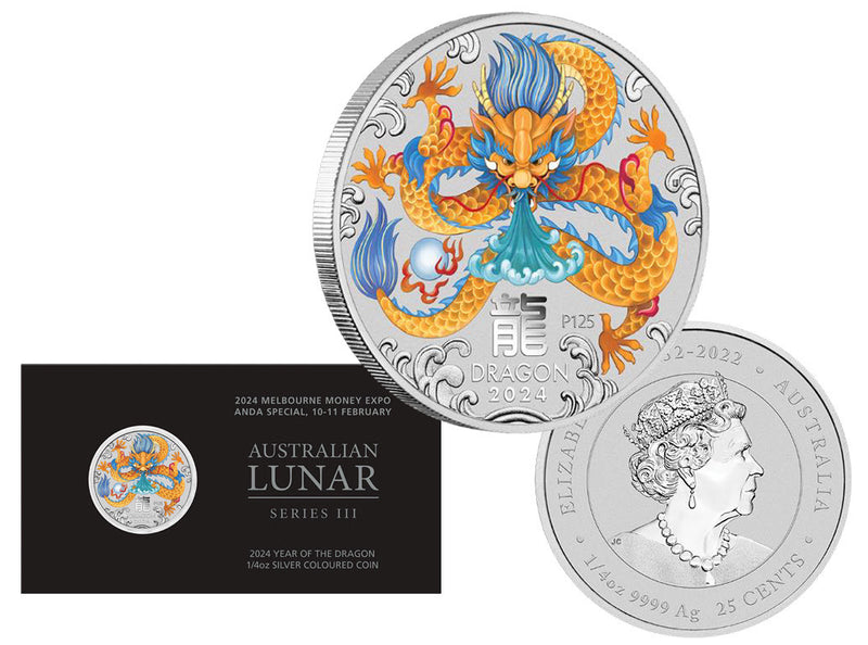 2024 25c Lunar Year of the Dragon Coloured 1/4oz Silver Coin Melbourne ANDA Money Expo
