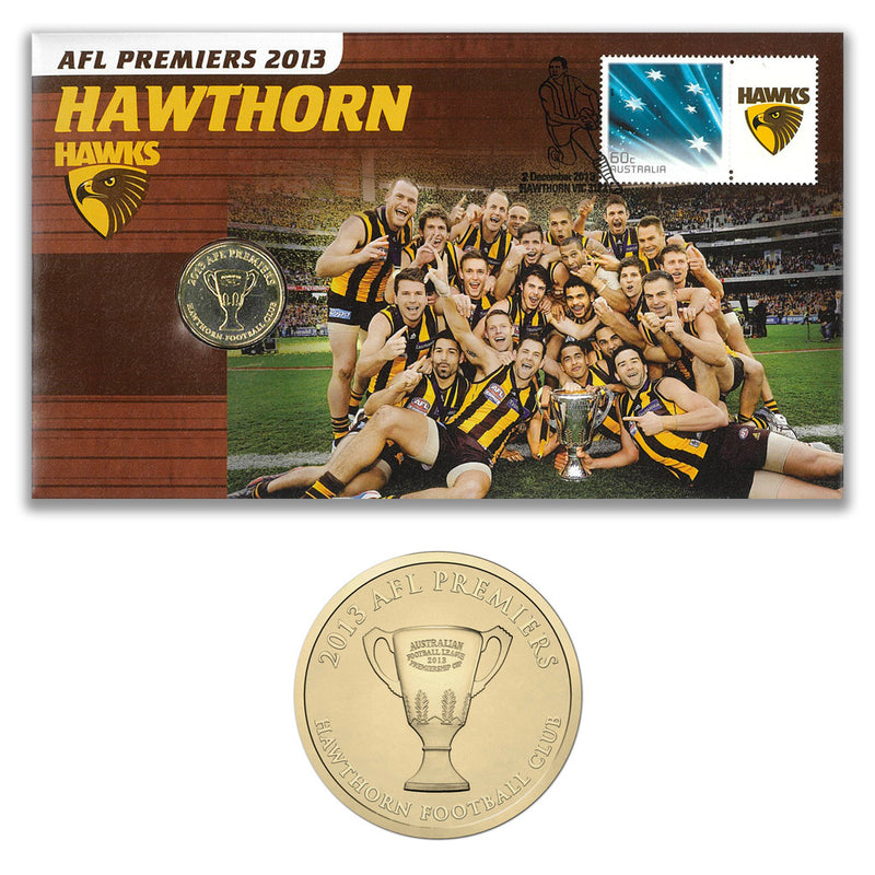 2013 $1 AFL Hawthorn Premiers Coin & Stamp Cover