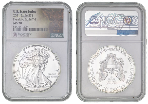 USA 2021 $1 1oz Silver Eagle States Series - Colorado NGC MS70