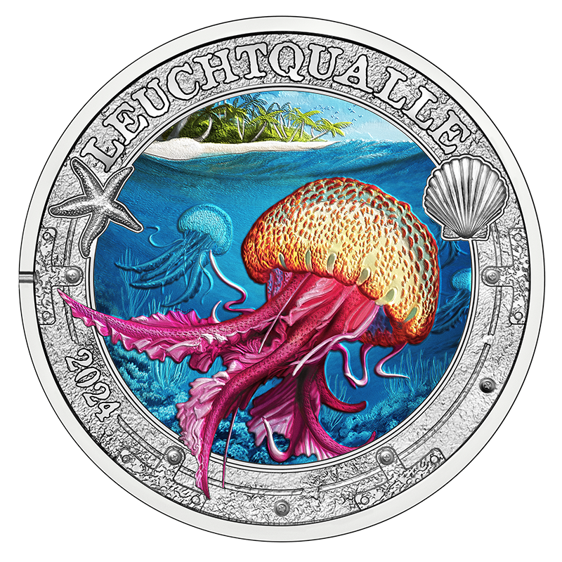 2024 €3 Luminous Marine Life Mauve Stinger Brilliant Uncirculated Coin